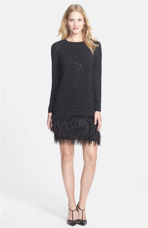 michael kors feather trim shift dress|Michael Kors studded dress.